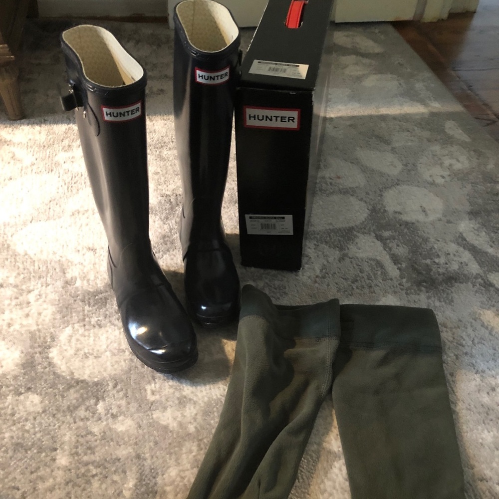 Hunter Original Tall Boots. Navy plus socks.